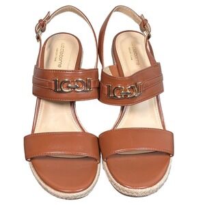 Liz Claiborne Women's Brown Slingback Espadrille Wedge Sandals Size 8M LCAMARO
